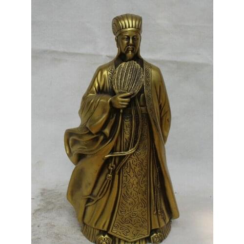 Fast shipping USPS to USA S1932 12" Chinese Brass History Militarist Statesman Strategist Zhuge Liang Statue