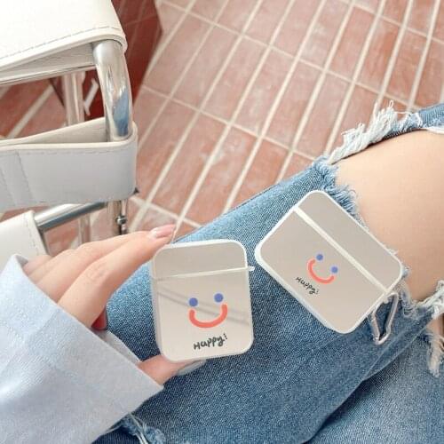 Earphone Case For Airpods Pro Smiley Mirror Bluetooth Headphone Headset Protective Cover With Hook for Airpods 1/2