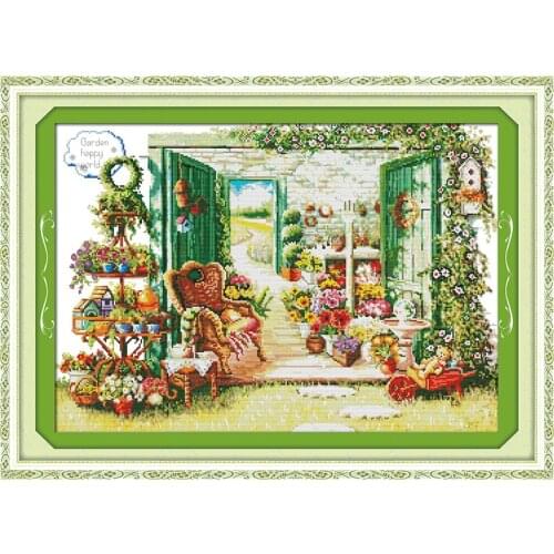Flower shop cross stitch kit 14ct 11ct count printed canvas stitching embroidery DIY handmade needlework