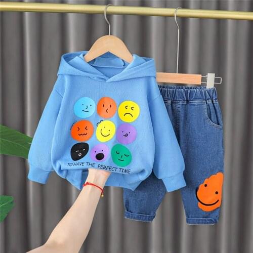 Baby Girls Boys Clothing Sets Suit Kids Hooded Cartoon Long Sleeve T Shirt Jeans Infant Casual Cotton Clothes Children Outfit