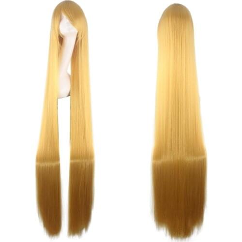 150CM 59'' blonde Long Straight Wig with bangs women Heat Resistant Synthetic fake Hair Halloween party Carnival cosplay Wigs