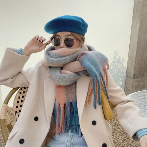 Long Winter Scarf For Women Fashion Brand Soft Warm Wrap Ladies Thick Cashmere Candy Color Tassel Plaid Scarves And Shawls