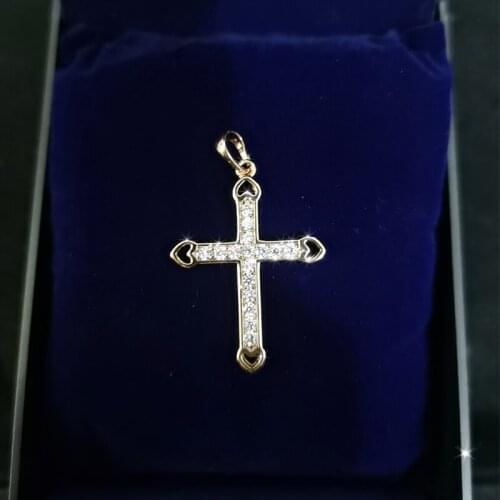 Elegant Hollow Heart Cross Neck Pendant For Women Cute Copper Gilded Zircon Necklace Rhinestone Jewelry Naszyjnik Collier