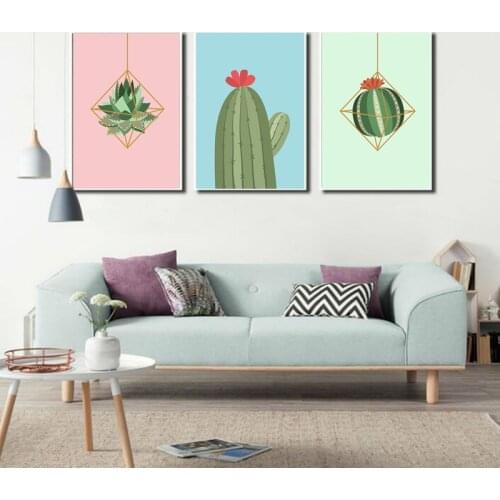 Cactus Succulent Plants Poster Pink And Blue Canvas Painting Fresh Modern Pictures Home Decor for Living Room Bedroom