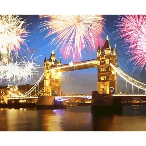 GATYZTORY 60x75cm Frame DIY Painting By Numbers Kits Firework Bridge Scenery Picture By Number Home Decor Art Diy Gift
