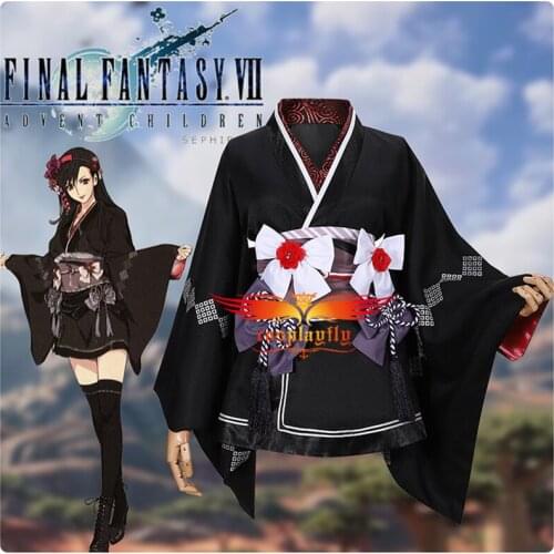 Game Final Fantasy VII Remake Tifa Cosplay Costume Adult Women Outfits Girl Japanese Kimono Sexy Mini Dress Stockings Accessory