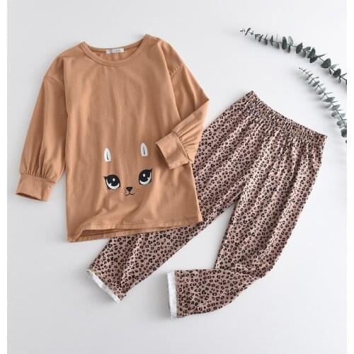 Toddler Baby Girls Clothes Sets Spring Cartoon Cat Long Sleeve T-shirt Tops Leopard Floral Loose Pants Fall Set for Little Girls