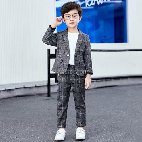 Kids Formal Jacket Pants 2Pcs Clothing Set Flower Boys Wedding Suit Children Prom Party Performance Tuxedo Dress Host Costume