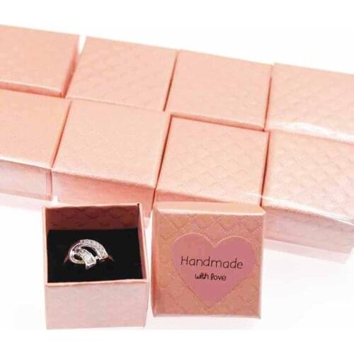 Lovely cute cardboard ring products package box jewelry gift display box 10pcs with 10pcs heart label decorative 4*4*3cm size