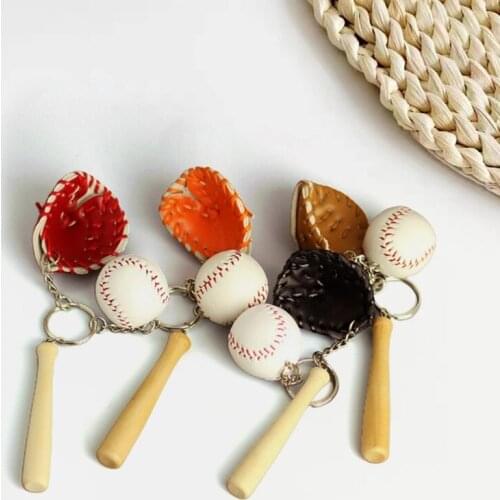 Mini Three-piece Baseball Glove Wooden Bat Keychain Sports Car Key Chain Key Ring Gift For Man Women