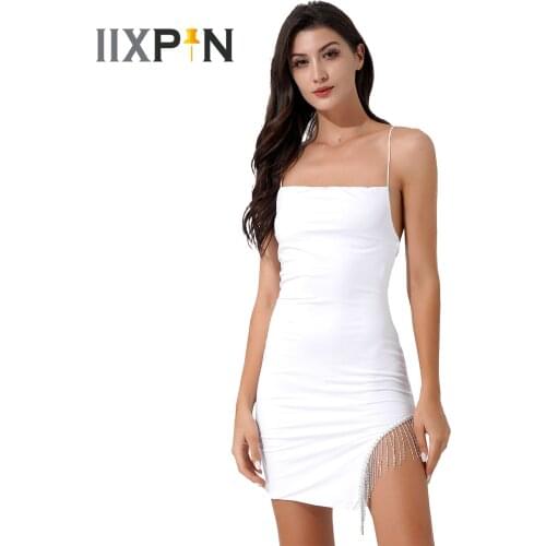 Mini Dress Women Sexy Girls Tassel Hem Bodycon Dress Spaghetti Strap Backless Solid Color Fashion Dress Summer Womens Dress