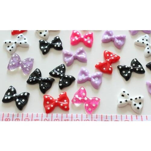Set of 100pcs mixed lovely polka dots Bow Cabochons (28mm) Cell phone decor, hair accessory supply, embellishment, DIY