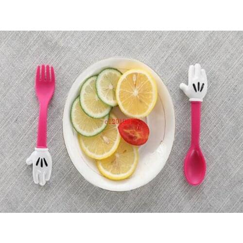 Baby Feeding Fork Spoon Sets Mouse Palm Shape Cutlery Toddler Dinnerware Portable Utensil Kids Learning Eat Tools