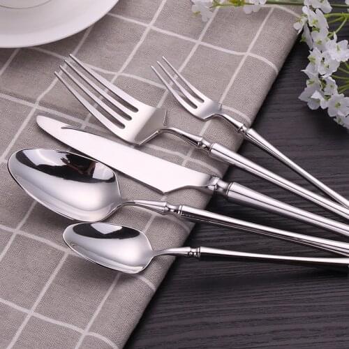 Cutlery Set Stainless Steel Forks Knives Spoons Mirror Light Silver Tableware Round Handle Dinnerware Dishwasher Safe Flatware