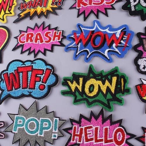 Embroidery Patch WOW Letter Patches On Clothes Sticker Iron On Patches For Clothing Coat Jacket Decor Punk Biker Patch Badge DIY