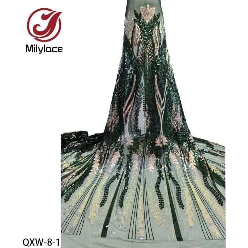 Latest African Sequence Lace Fabric Nigerian Wedding Net Fabric Sequin Embroidered Mesh Lace 5 Yards for Bridal Dresses QXW-8