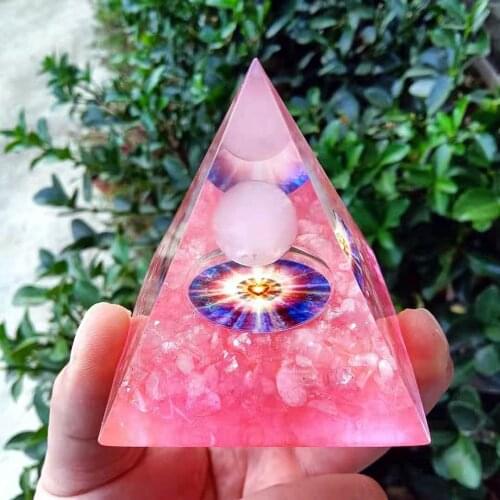 2021 New Handmade Pink Crystal Sphere & Pink Crystal Quartz Orgone Pyramid 60MM Reiki Energy Healing Chakra Meditation Ornaments