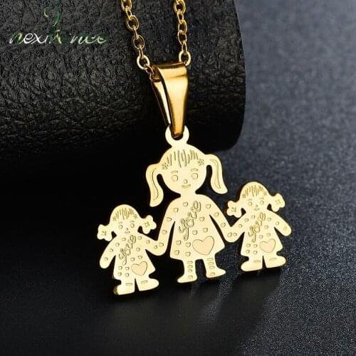 Nextvance Mama Daughters Hand in Hand Pendant Necklace Lovely Family of Three Figure Choker Necklace for Female Male Collier