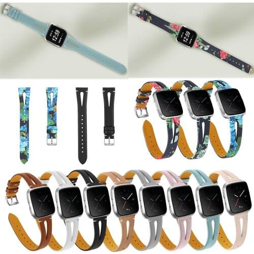 EiEuuk Printing Slim Genuine Leather Replacement Watch Band Compatible with Fitbit Versa 2/Versa Lite & SE/Fitbit Versa