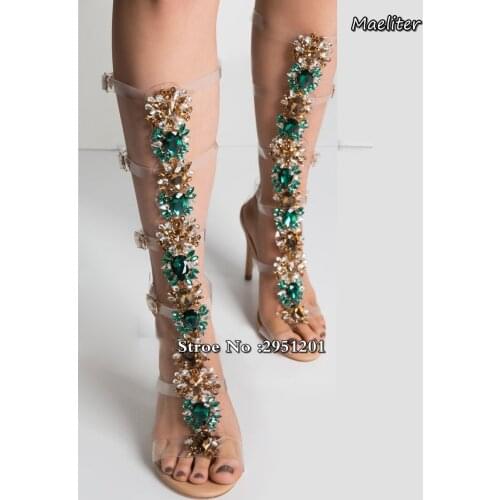 Sexy Pvc Transparent Gladiator Sandals Woman Open Toe T-strap Rhinestone Diamond Clear High Heel Shoes Women Summer Boots