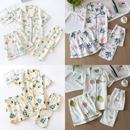 Three-piece Japanese-style Pajamas Women Spring and Summer Autumn 100% Cotton Gauze Short-sleeved Shorts Trousers Summer Suit Ho