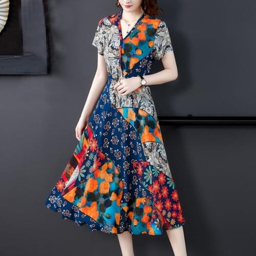 Summer Boho Print Mulberry Silk Beach Maxi Dress 2021 Vintage 4XL Plus Size Midi Sundress Women Elegant Bodycon Party Vestidos