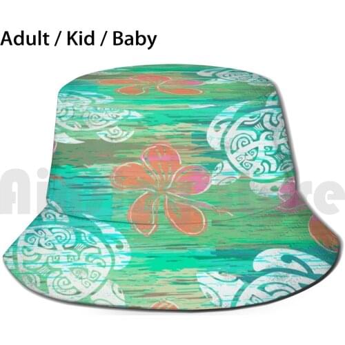 Tribal Turtles Collage Sun Hat Foldable UV Protection Polynesian Polynesian Tattoos Polynesian Tapa Hibiscus Tropical