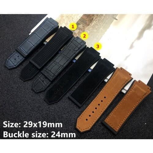 29*19mm Crazy horse leathe Black Brown Blue rubber watchband watch band for Hublot strap for king power buckle HUB logo on