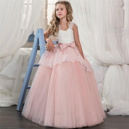 Pink Flower Girl Dresses For Weddings Ball Gown Sweetheart Tulle Appliques Bow Long First Communion Dresses For Little Girls