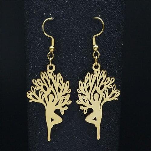 Bohemia Yoga Tree of Life Stainless Steel Drop Earrings Men/Women Gold Color Earring Bohemia Jewelry boucle d oreille E1010S04