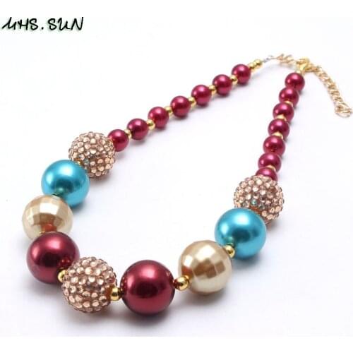 MHS.SUN New Arrival spring fashion kids girls bubblegum beads necklace handmade chunky diy necklace for children gift 1pc/lot