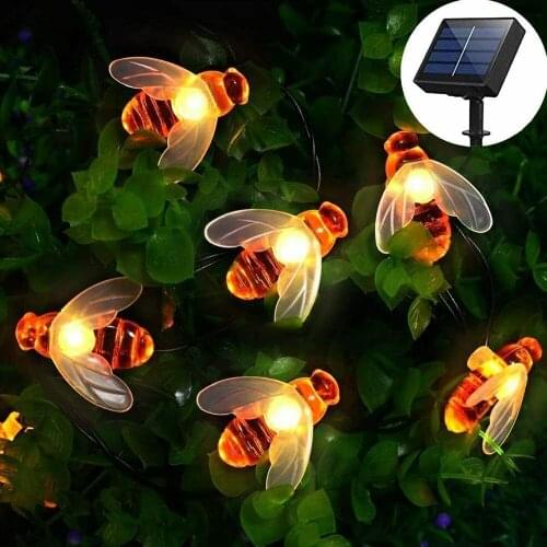 LED Solar Garden Lights 8 Mode Waterproof Garden Cute Honey Bee Fairy String Lamp Outdoor Fence Patio Christmas Garland Light