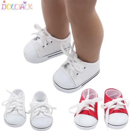 Doll Talk Baby Doll Fashion Canvas Sneakers Shoes For 18 inch Girl&Girl Dolls Accessories Shoes Roundhead Lace-up Canvas Shoes