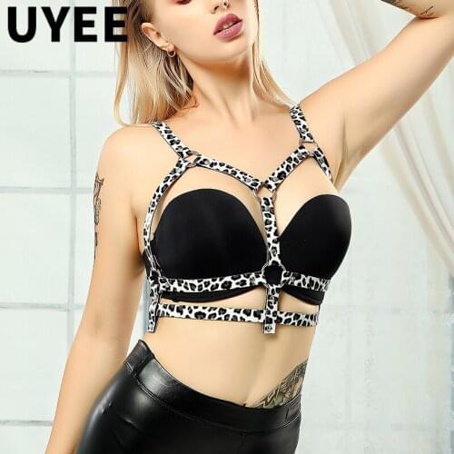 UYEE Sexy Lingerie Underwear Leopard Print Women Leather Harness Bra Belt Goth Body Sexy Bondage Caged Erotic Mujer Garters Belt