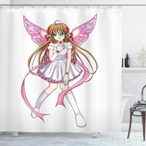 Anime Fairy Shower Curtain Set Hero Lady Cartoon Character Art Curtain for Bathroom 12 Hooks Cortinas de Baño וילון אמבטיה