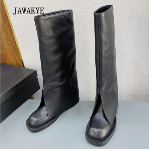 Modern Black Knight Women Boots Real Leather Split Fork Pants Boots Black Cow Leather Knee High Boots Street Riding Botas Mujer
