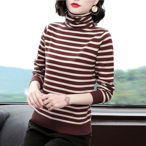 Spring Autumn Cashmere Sweaters Women Fashion Sexy 2019 High Collar Loose Wool Sweater Long Sleeve Plus size stripe Pullover