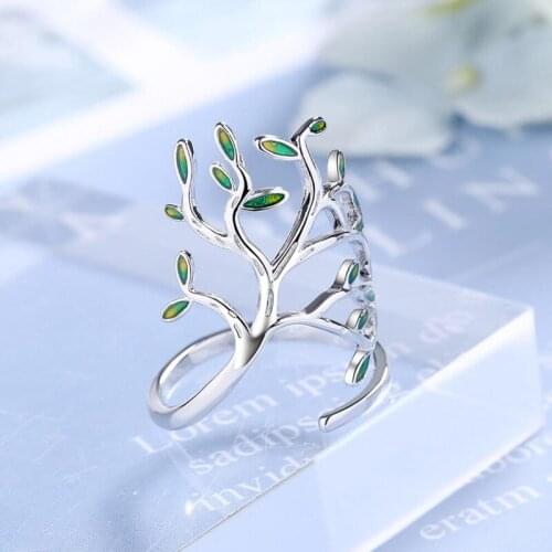 KOFSAC New Exquisite Green Leaves Life Tree Ring Lady Jewelry 925 Sterling Silver Rings For Women Mothers Day Accessories Gift
