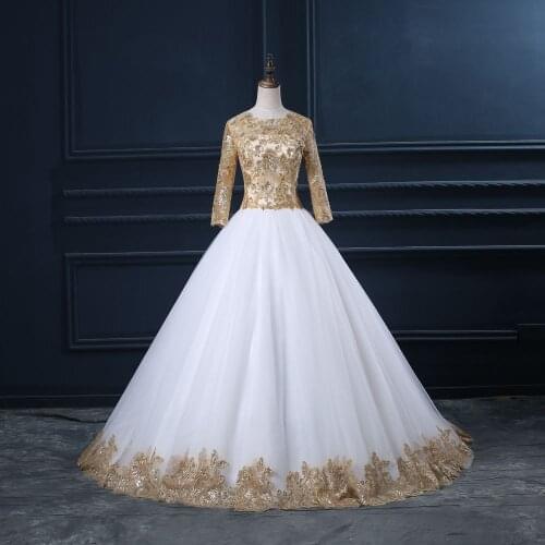 Rose Gold Lace Wedding Dress Long Sleeve Ball Gown Princess Bridal Gowns Vestidos de novia 2021 Custom