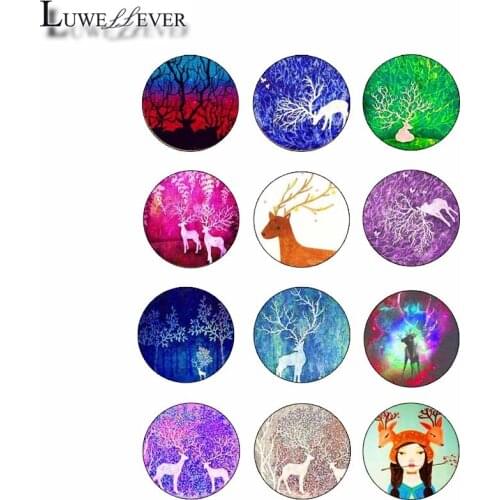 10mm 12mm 14mm 16mm 20mm 25mm 348 12pcs/lot Elk Mix Round Glass Cabochons Jewelry Findings 18mm Snap Button Charm Bracelet