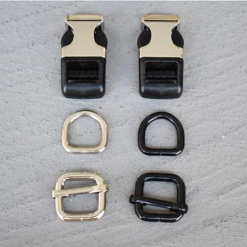 100 Sets 15mm Plastic Side Release Buckle Metal Double Pin Belt Roller Buckle Coat D Ring Strap Adjustable Harness DIY Collar