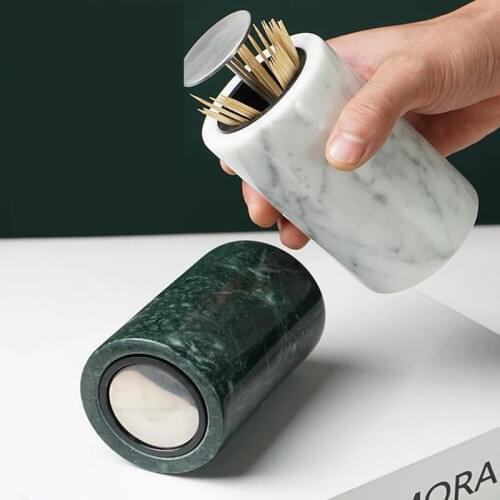 100% Genuine Marble Toothpick Holder Natural Stone Crafting Storage Box Automatic Tooth Pick Box Jar