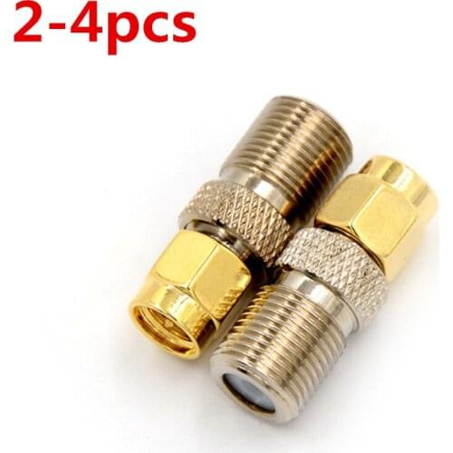 2/4PCS High Quality F Type Female Jack to SMA Male Plug Straight RF Coaxial Adapter F connector to SMA Convertor gold Tone