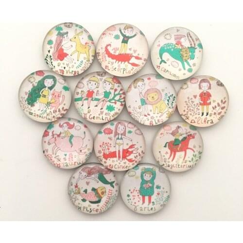 Free shipping (12pcs/lot)Cute Constellations Fridge magnet Kawaii Round Cartoon Message Sticker Home Decor kids gift/Party Gift