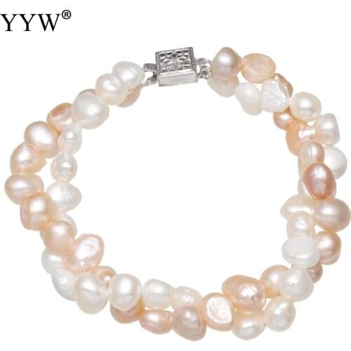 Freshwater Cultured Pearl Bracelet Freshwater Pearl with Zinc Alloy for woman 7-8mm Sold Per Approx 7.5 Inch Pearls Bracelets