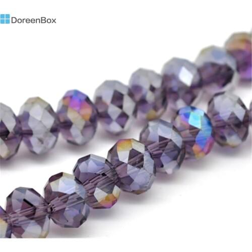 Doreen Box hot- Purple AB Color Crystal Glass Faceted Rondelle Beads 8mm, Approx 144Pcs (B14923)