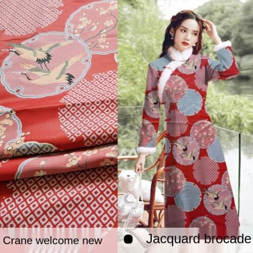 Plum Blossom Crane Yarn-dyed Jacquard Cheongsam Fabric Sewing Fabric Factory Stores Not Out of Stock