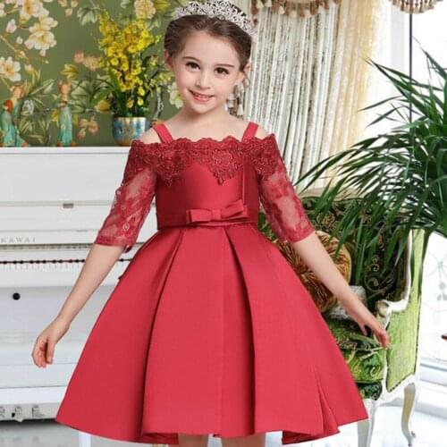 Flower girl dress girl childrens clothing kids elegant lace hollow shoulderless clothes child party costumes baby costume L5083