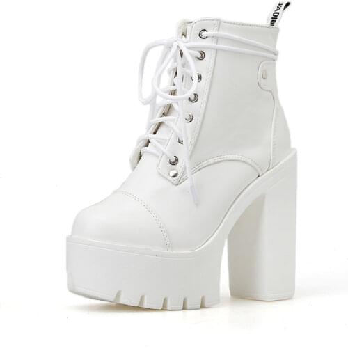 GBHHYNLH Womens Comfy Elastic Platform Boots Round Toe Chunky High Heel Pull on Ankle Booties Patent leather white boots LJA813