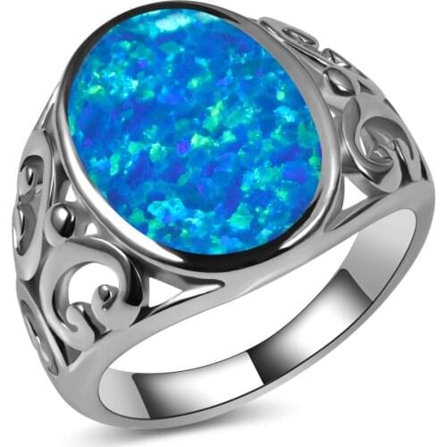 Hot Sale Exquisite Blue Fire Opal 925 Sterling Silver High Quantity Engagement Wedding Ring Size 5 6 7 8 9 10 11 A158
